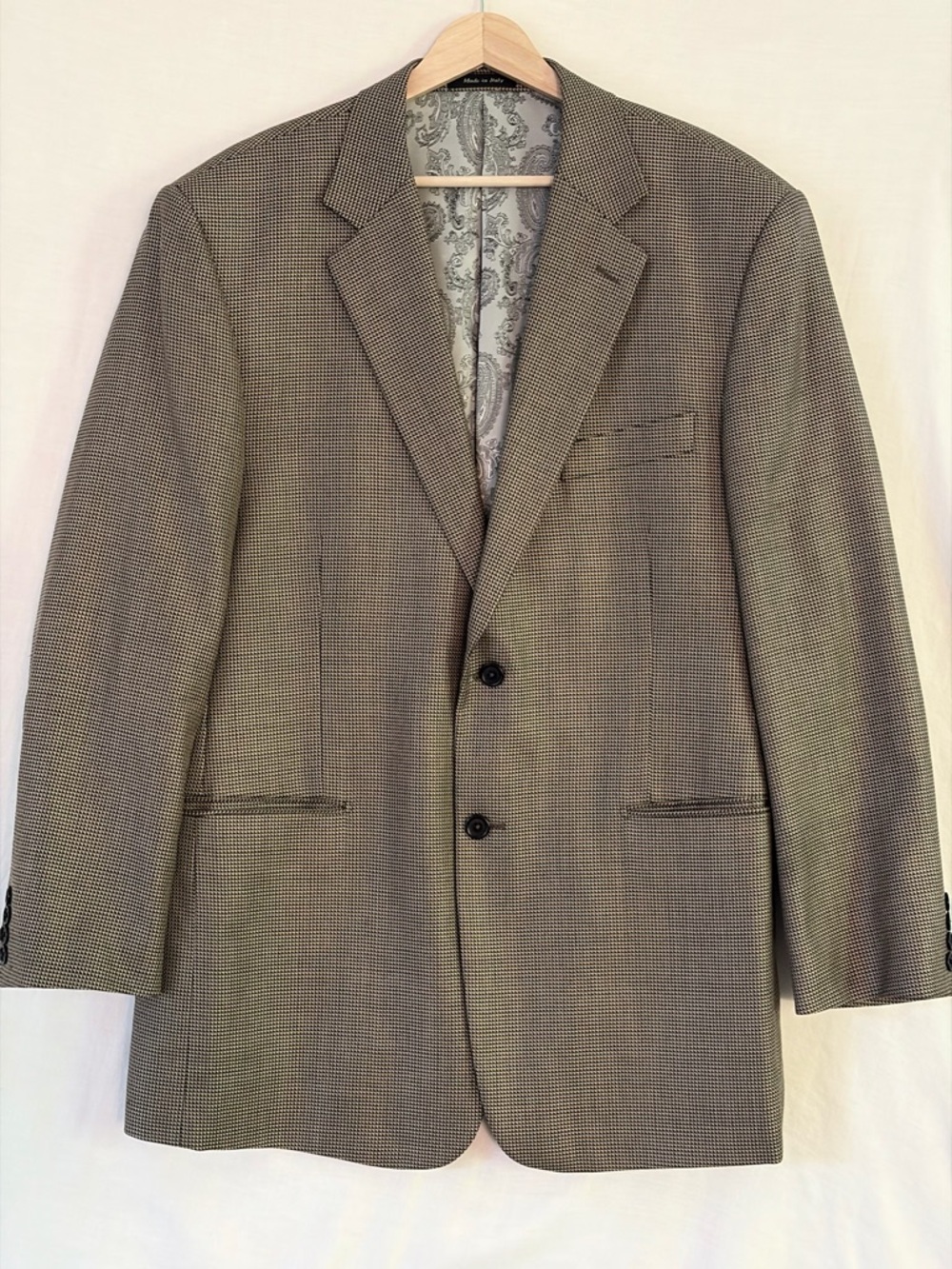 Tiglio Silk Wool Blazer 44R Made in Italy Houndstooth